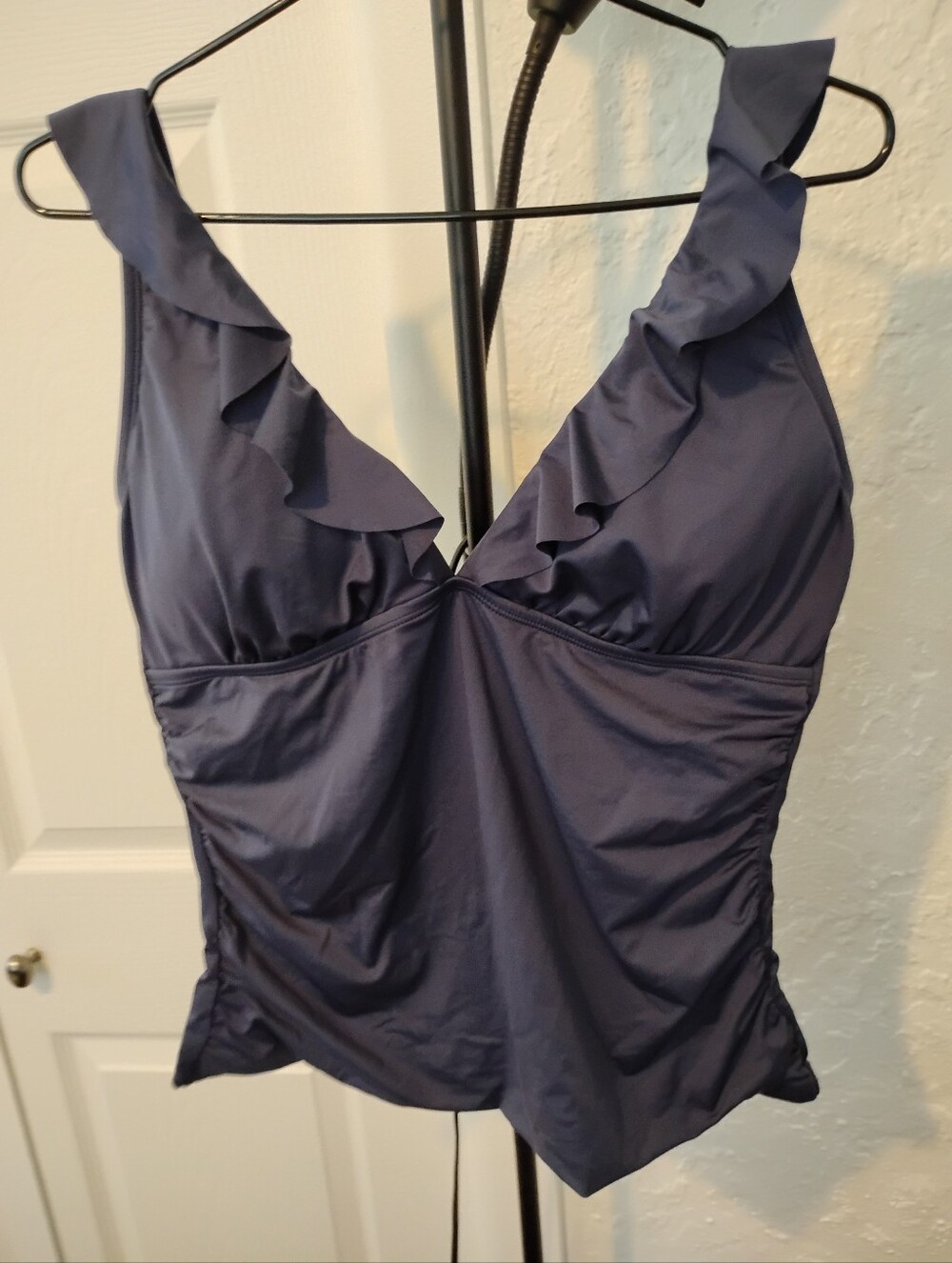 Sonnet Shores Womens Navy Ruffles Tankini Swimsuit Top Size 12